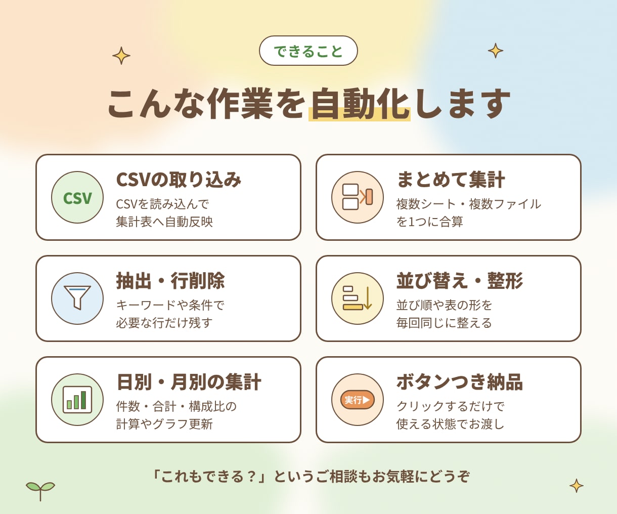 Excelマクロで面倒な集計作業を自動化します 事務歴7年。テキストのみで気軽に相談できます。 イメージ2