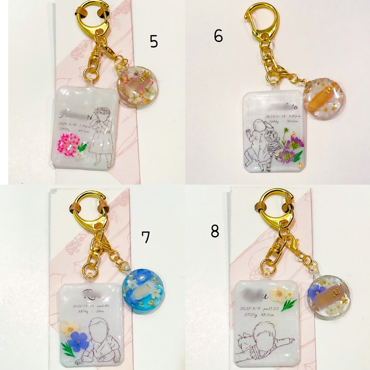 お子様の線画、出生記録をキーホルダーにします 線画イラストを押し花とともにキーホルダーに！ イメージ4