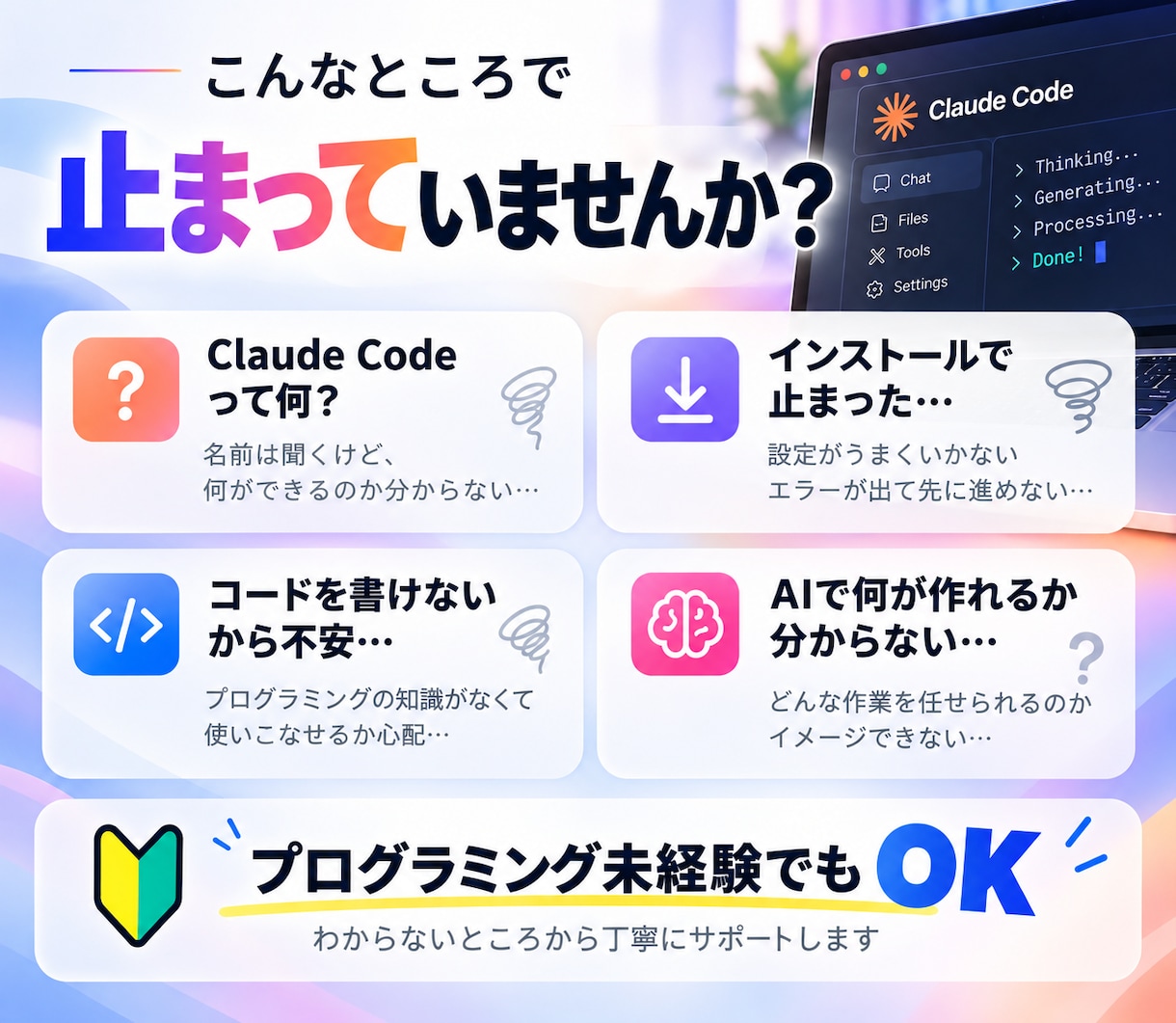 Claude Codeをゼロから使えるようにします 初心者向け｜導入から実践までマンツーマンでサポート イメージ2