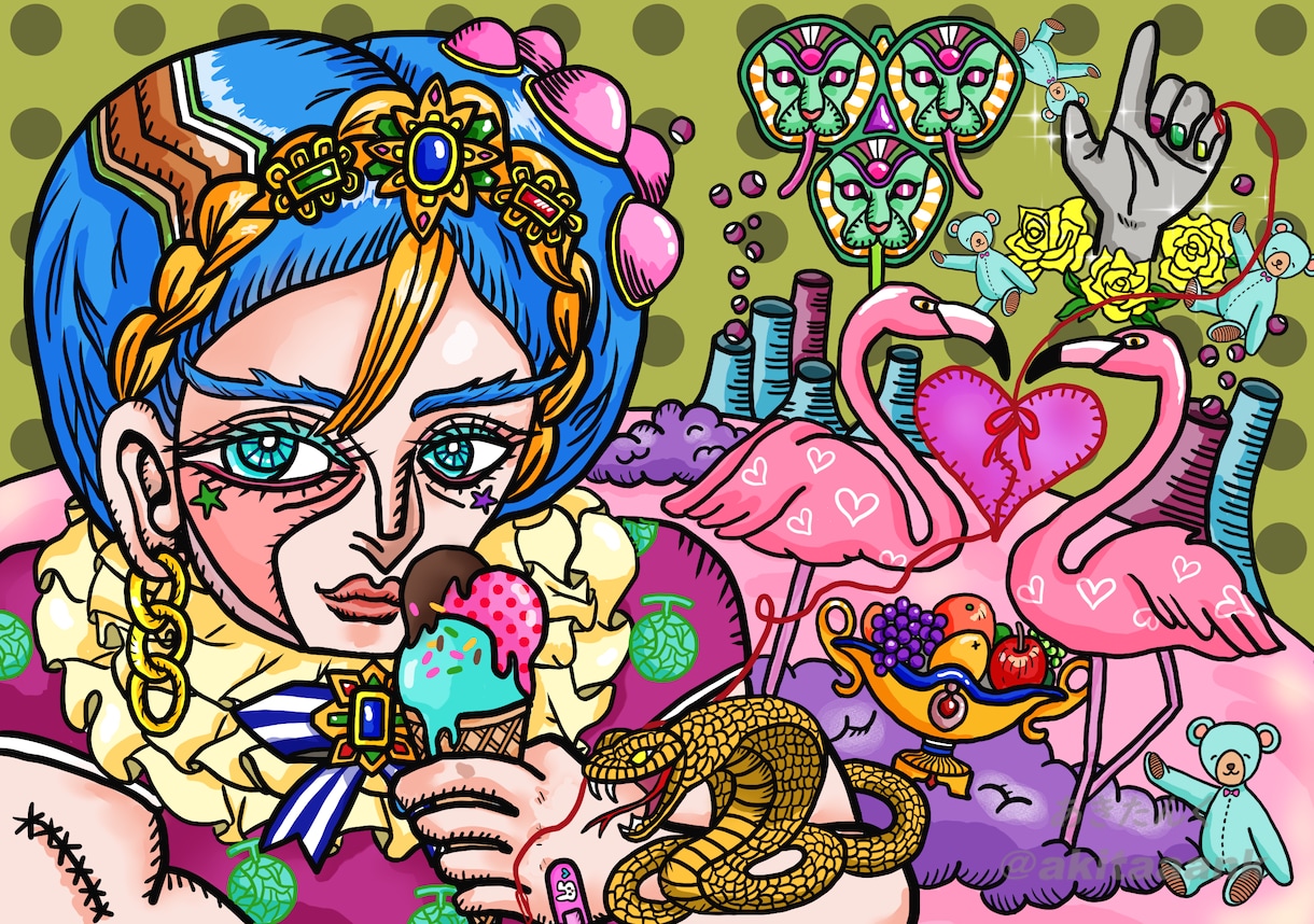 毒と可愛さMIXの魅力的なイラストをお描きします 男性/女性/動物/植物/不思議な生き物など　承ります！ イメージ6