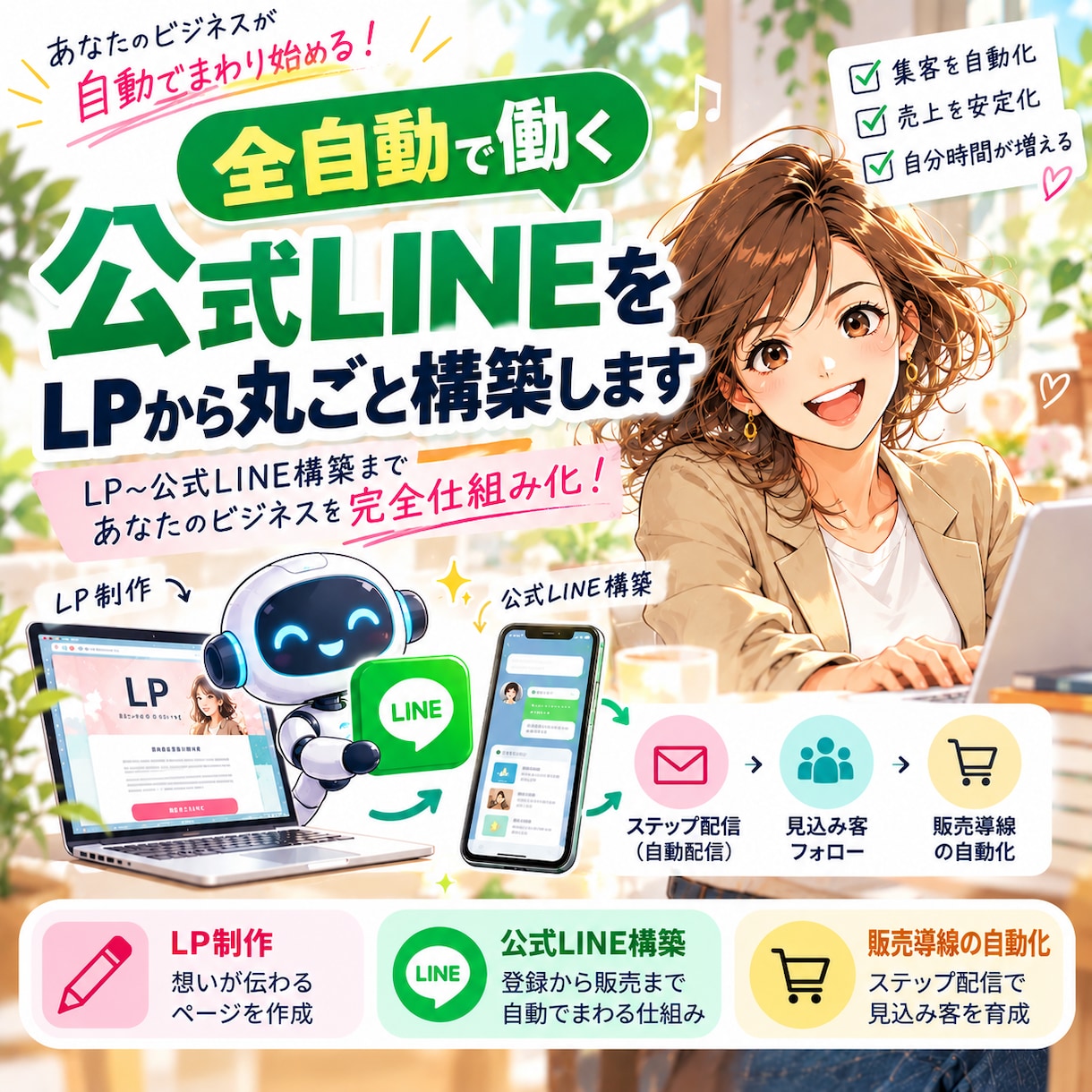 全自動で働く公式LINEをLPから丸ごと構築します LP～公式LINEまで、あなたのビジネスをまるごと仕組み化 イメージ1