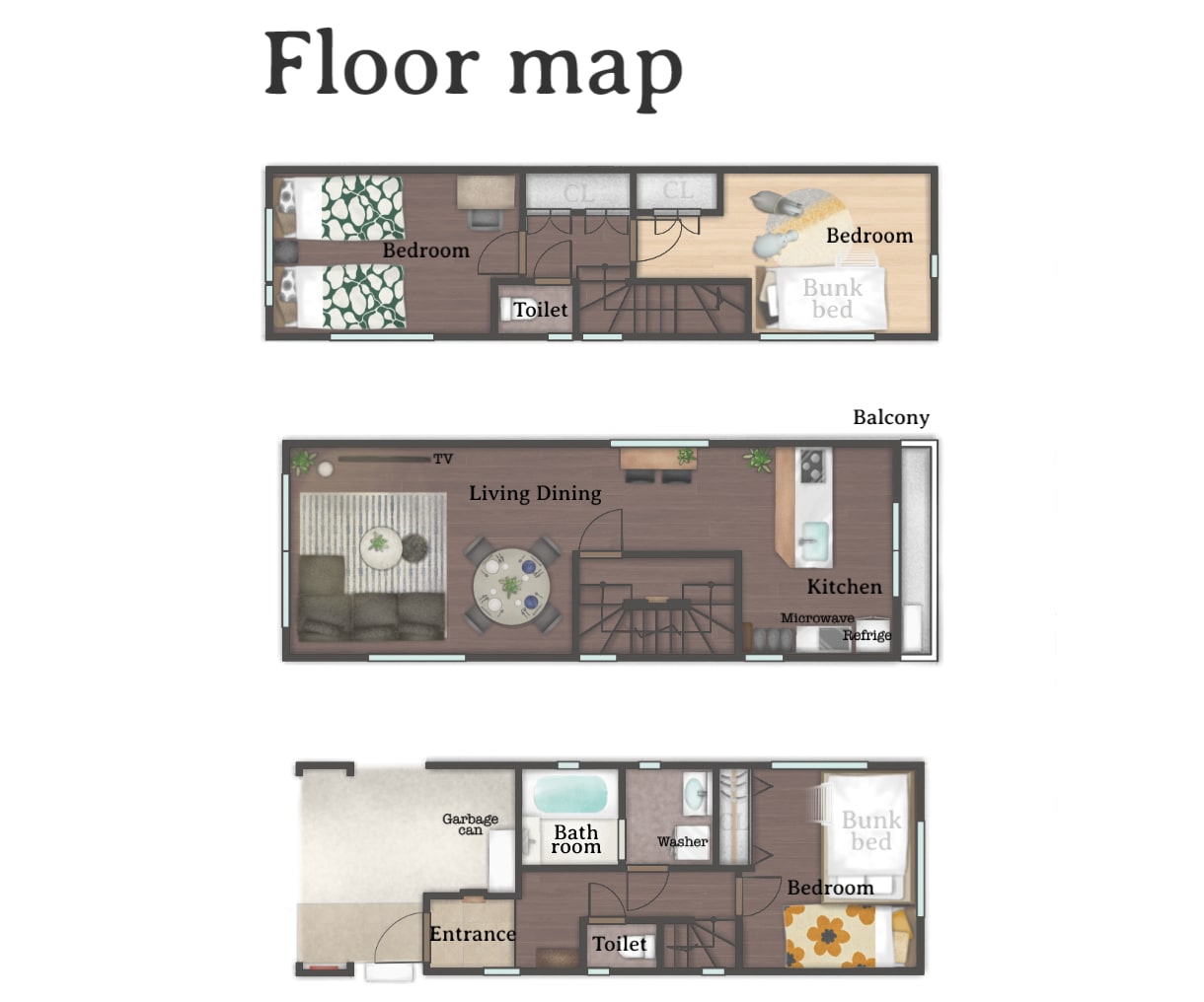 一目で魅力伝わる！【間取り図イラスト】を作成します Airbnb・民泊・リノベ物件等 | 空気の“伝わる一枚”を イメージ6