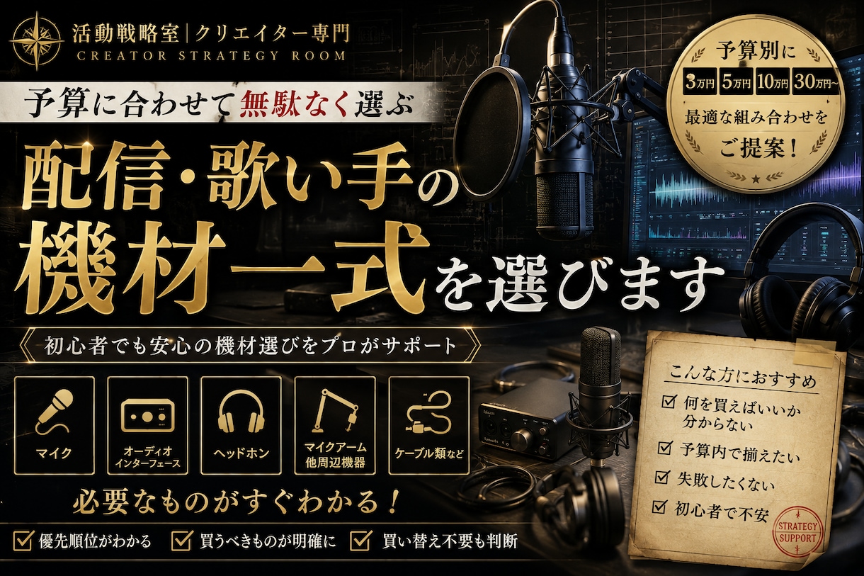 予算に合わせて「配信・歌い手機材一式」を選びます 3万円？5万円？10万円？何を買うべきか全部整理します イメージ1