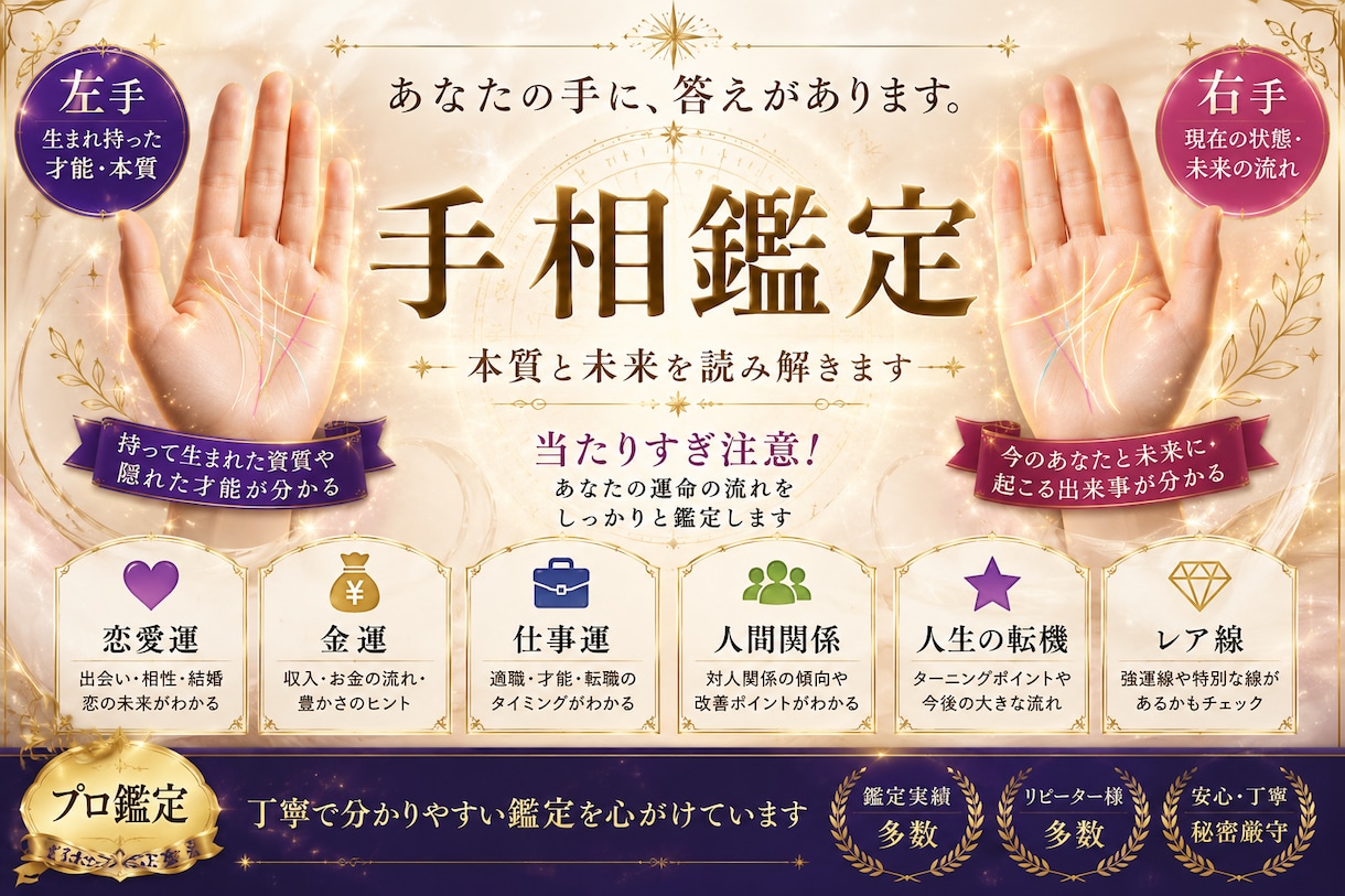 金運・仕事運・適職を手相から読み解きます あなたの才能・仕事の流れ・お金の運気を鑑定します イメージ1