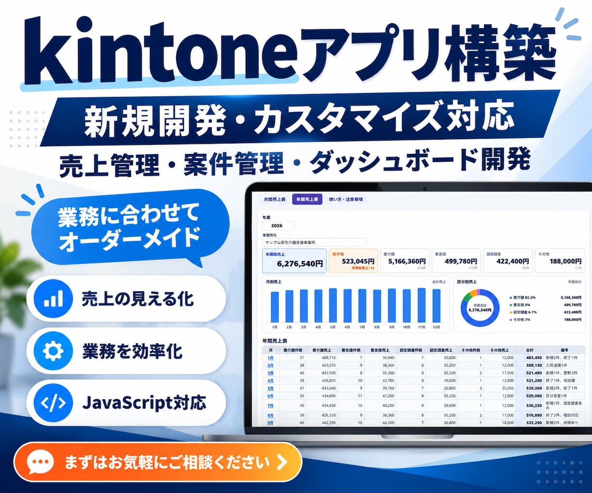 kintoneで御社専用の業務アプリを構築します 業務に合わせたアプリをオーダーメイドで制作！ イメージ1