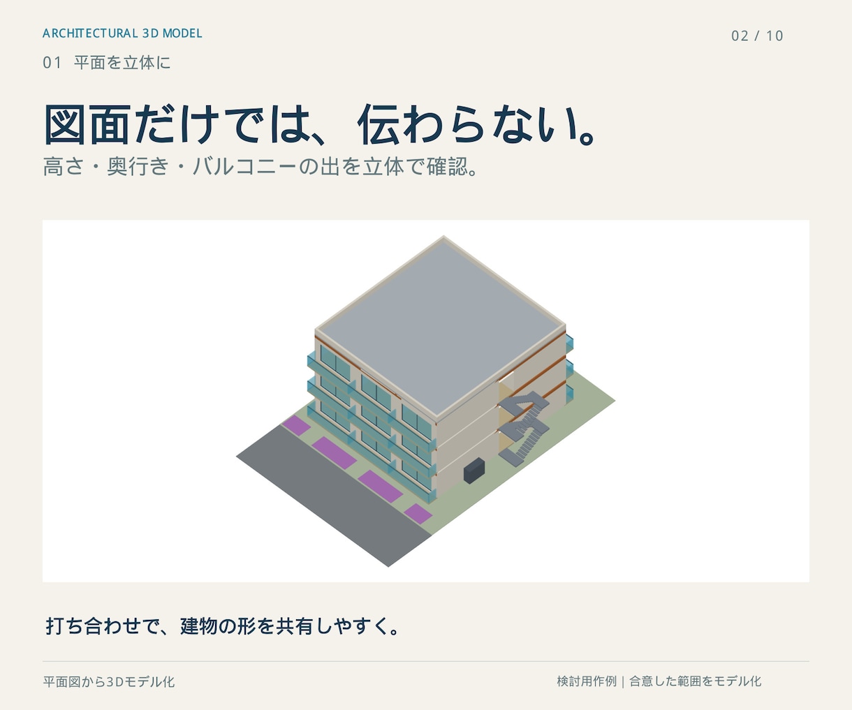 平面図やスケッチを建築3Dモデルにします 建物の高さ・奥行き・形状を、立体でわかりやすく イメージ2