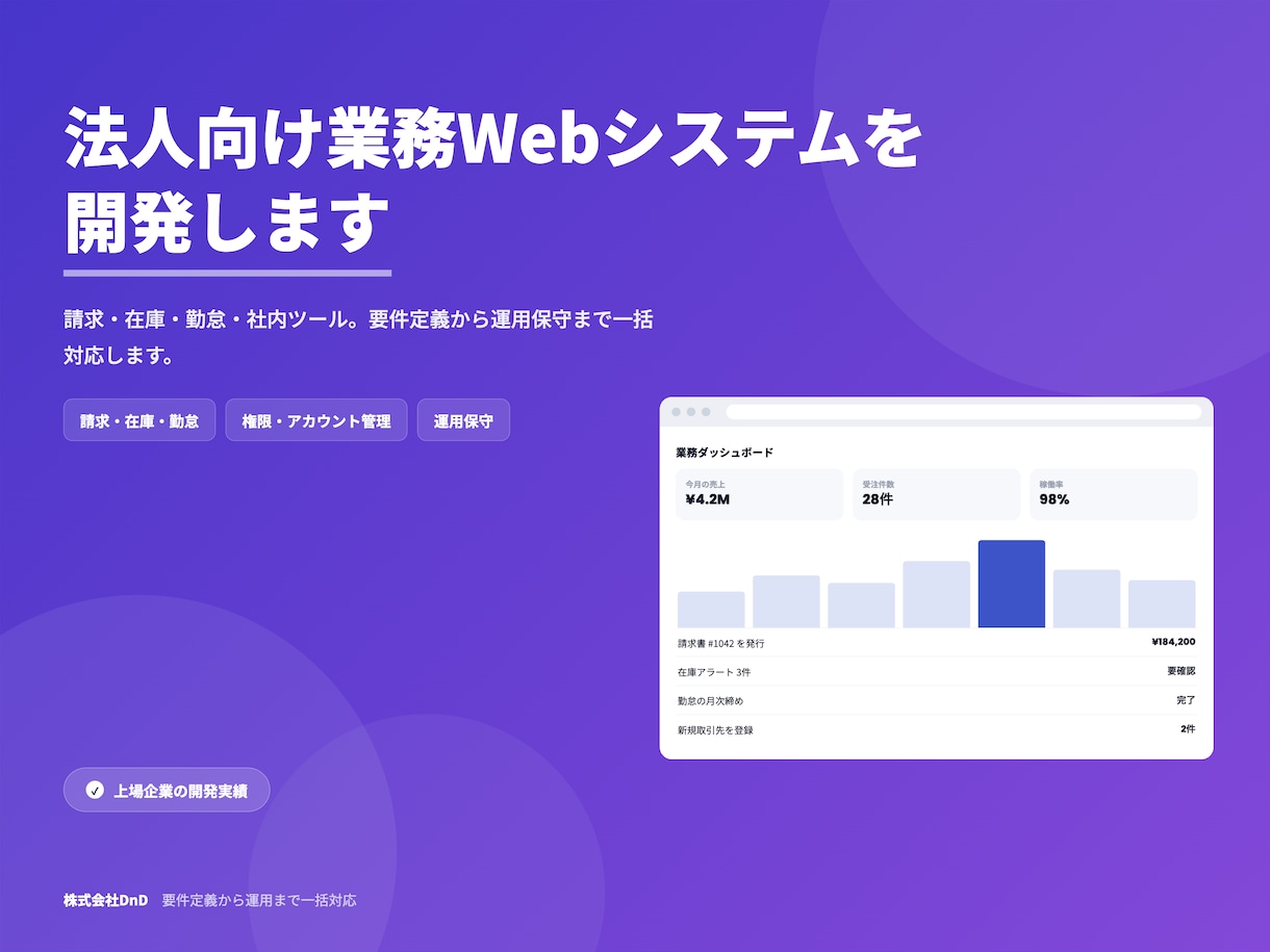法人向け業務Webシステムを開発します 請求・在庫・勤怠・社内ツール/運用保守まで一括対応 イメージ1