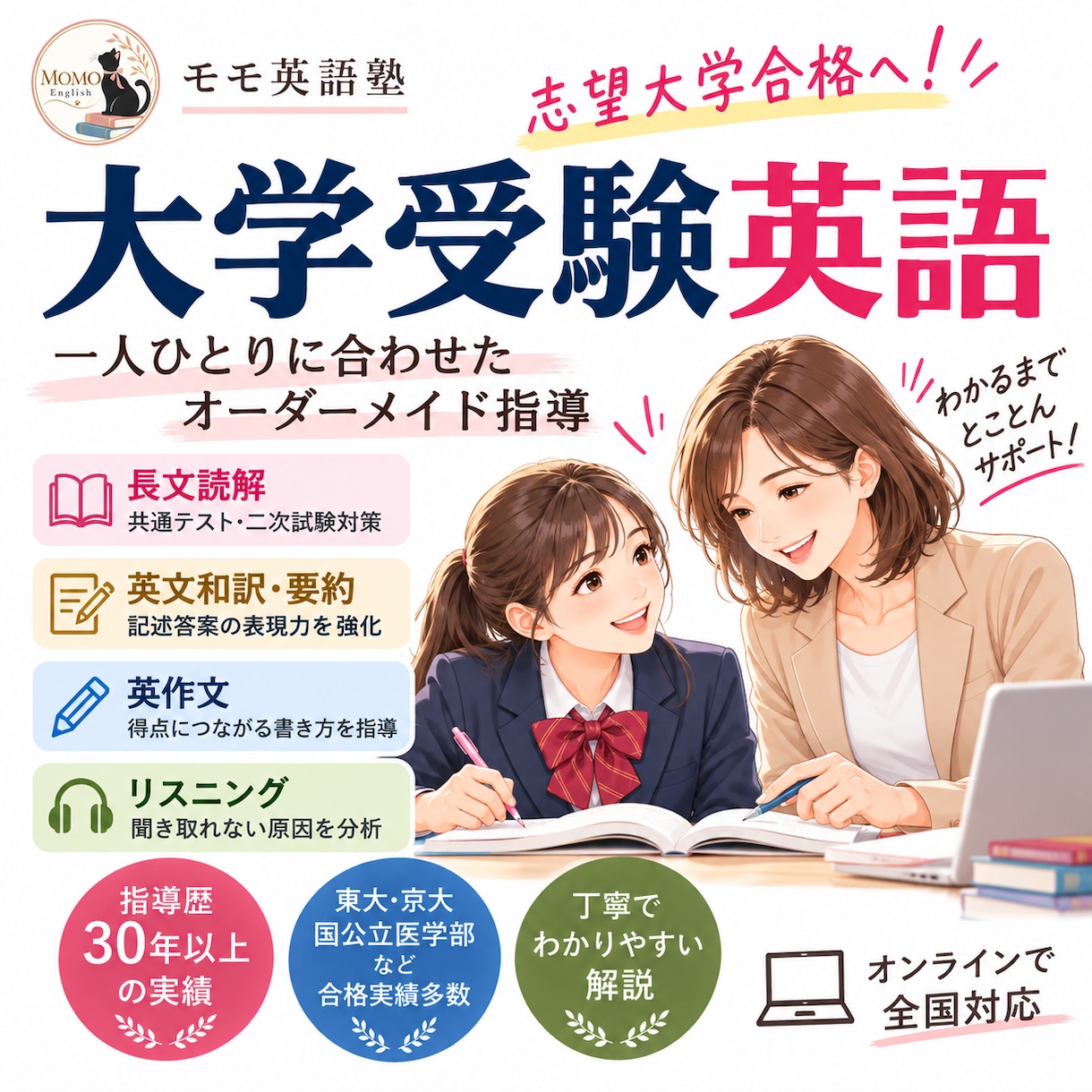 大学受験英語を指導歴30年以上の講師が教えます 難関大合格の指導実績！プロの視点で弱点を分析し合格へ イメージ1