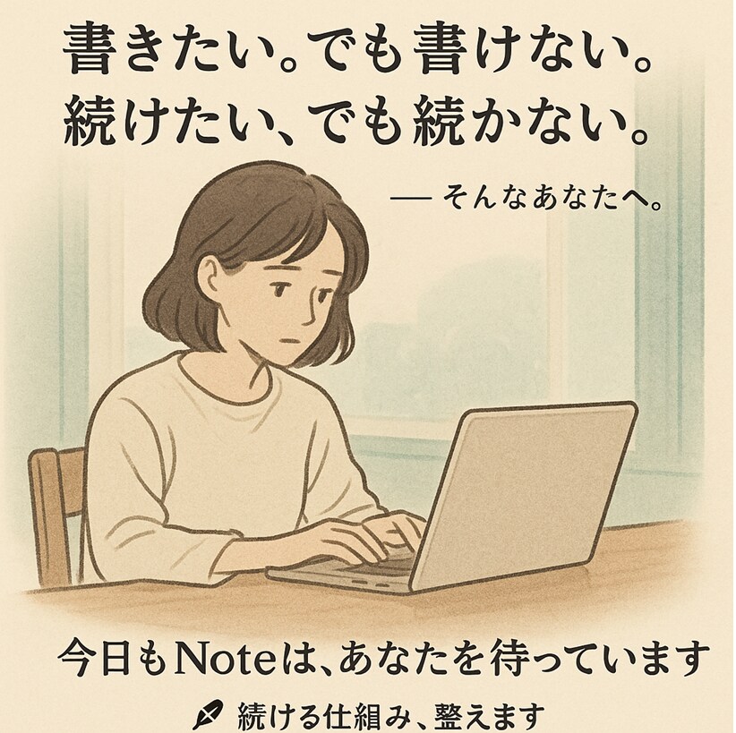 安心して継続できるNote環境を整えます 書いてあげてください。今日もNoteが、あなたを待ってます。 イメージ1