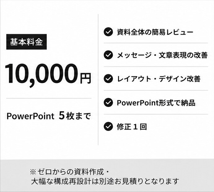 外資系コンサル経験者がビジネス資料を改善します 構成・メッセージ・デザインまで改善します イメージ3