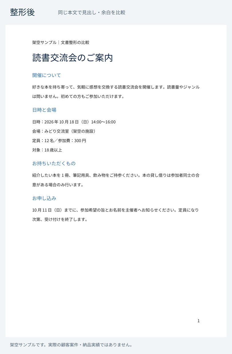 Word・ワード文書の書式と体裁を整えます 案内文・お知らせに｜3ページまでWord＋PDF納品 イメージ4