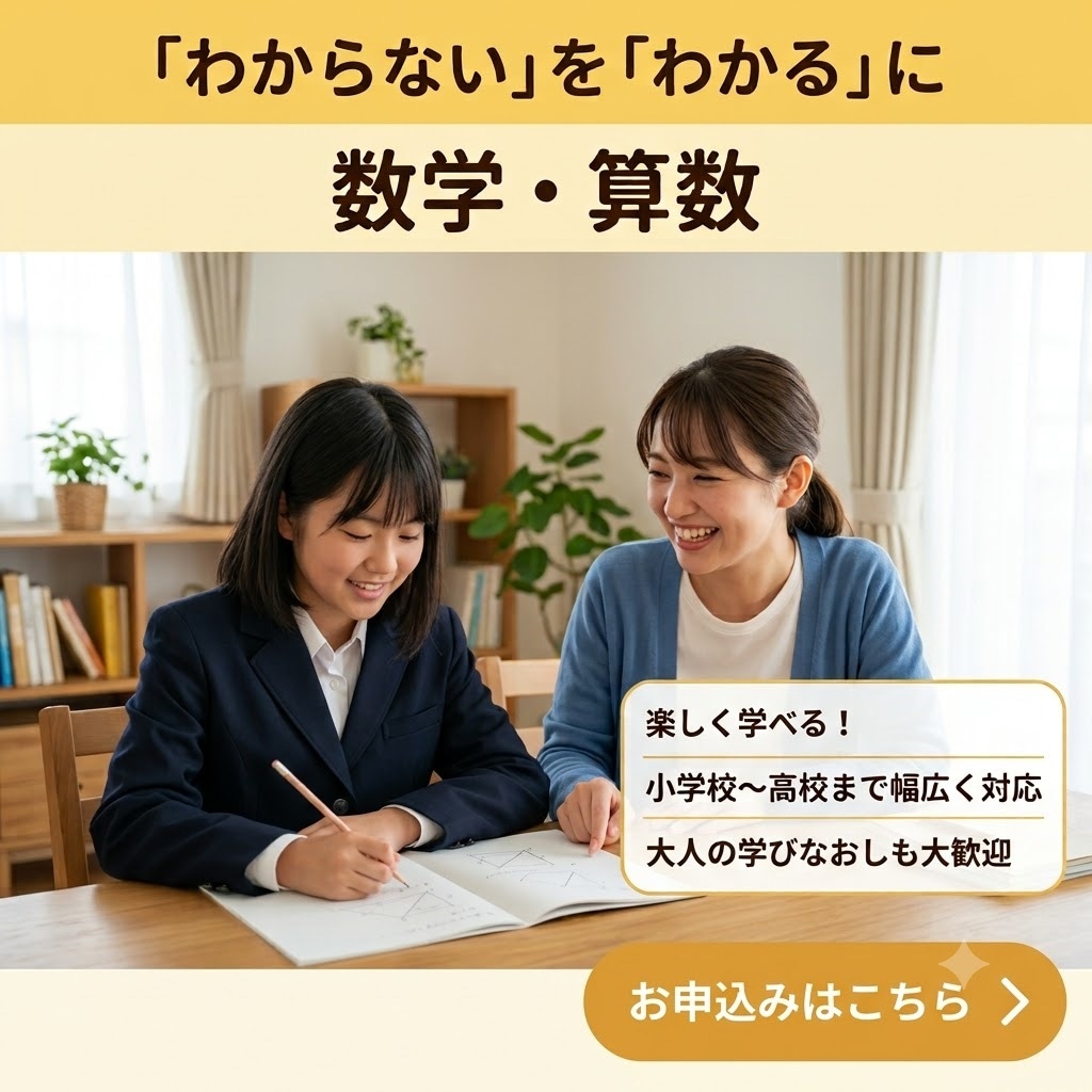 トークで完結!算数、数学の解説をします 分かるようになるまで教えます。大人学び直しにも対応。 イメージ1