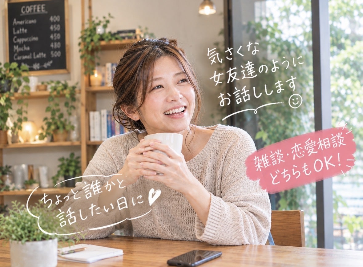 気さくな女友達のようにお話しします 恋愛相談も日常の雑談も気軽にどうぞ♪ イメージ1