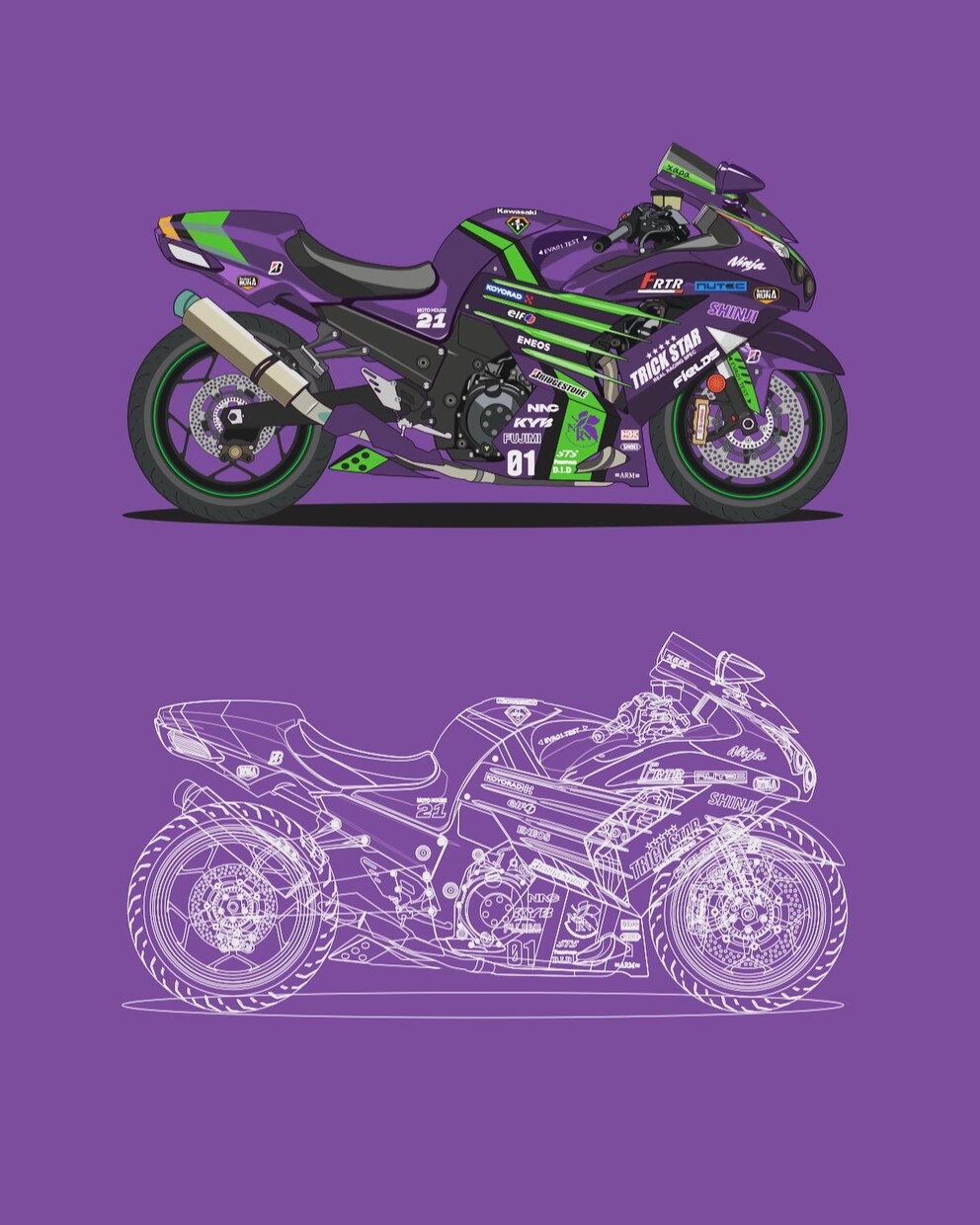 バイクイラスト制作致します 写真をベースに愛車のイラストを作成致します。お願い致します イメージ6
