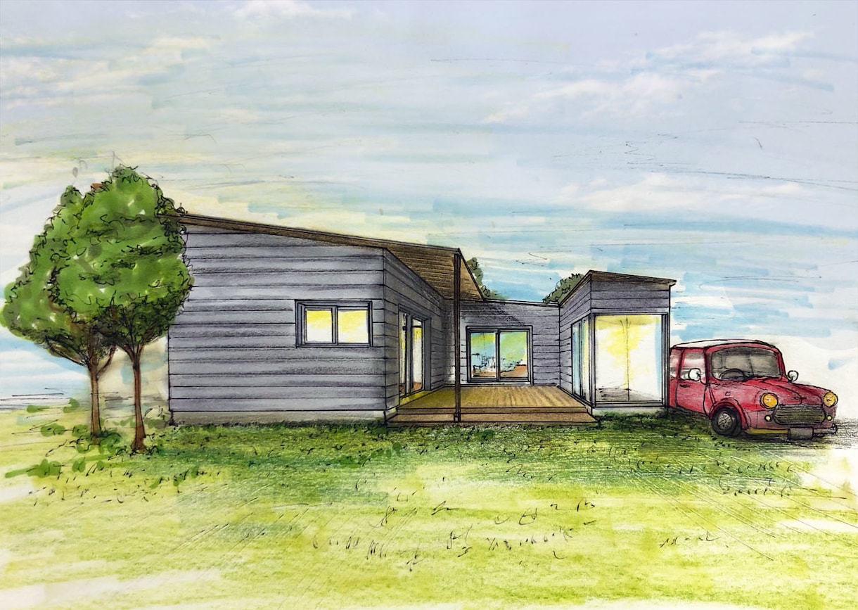 手描きの外観(内観)パース描きます ラフ画は何度も修正可。イメージ通りの絵を描きます イメージ1