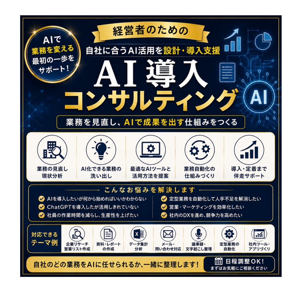 AIで業務を効率化！自社に合うAI活用を設計します 業務整理からAI導入・自動化まで伴走します！ イメージ1