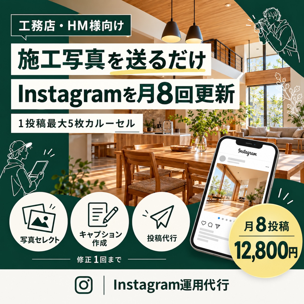 写真を送るだけ｜インスタグラム月8投稿を代行します 写真選定・キャプション作成・投稿代行までまとめて対応 イメージ1