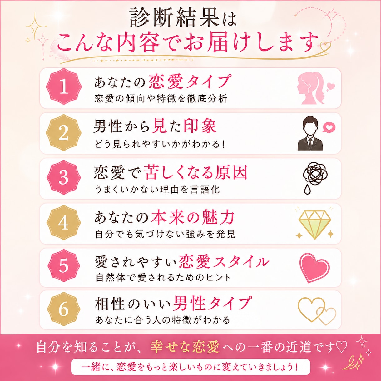 あなた専用恋愛トリセツ⭐️恋愛傾向診断します あなたの恋愛の癖を見抜き“沼られる””追われる”女性に イメージ2