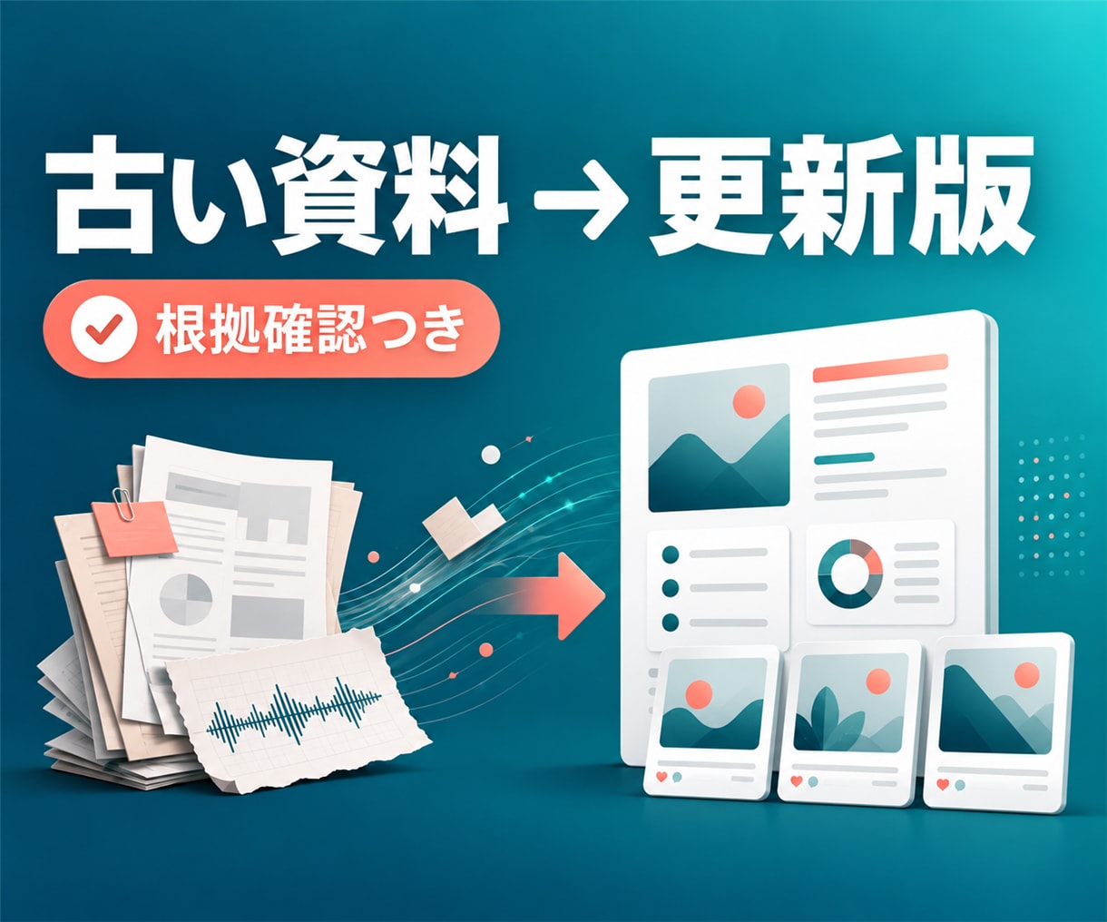 古い資料を今の発信に使える形へ整えます 更新ポイントと投稿案までまとめて納品します イメージ1