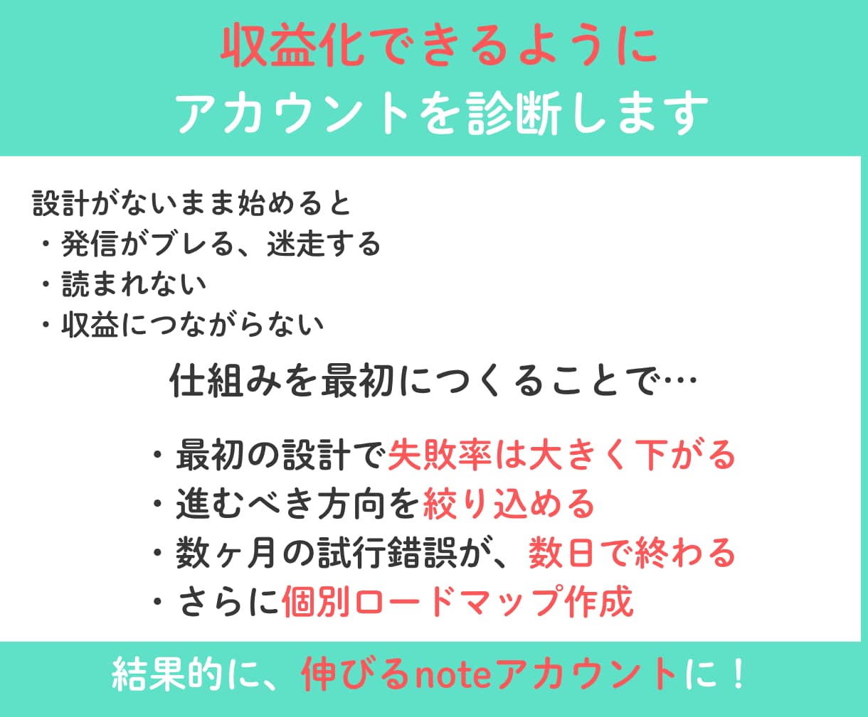 note収益化へ総合診断しロードマップ作ります プロフィール・記事・商品・導線を分析。個別設計でもう迷わない イメージ4