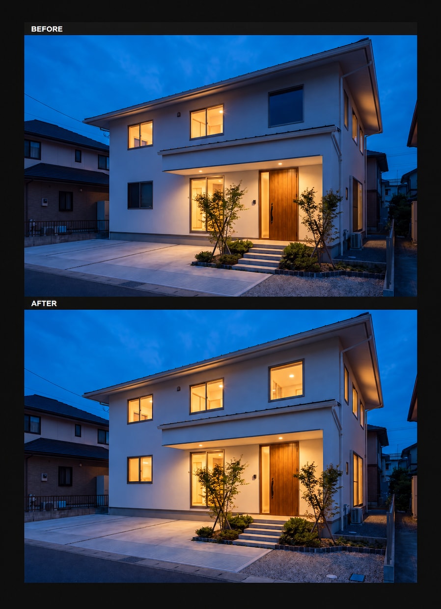 建築写真の電線・電柱・不要物を自然に消します 竣工写真スタジオ経験10年｜空合成・垂直補正も対応 イメージ5