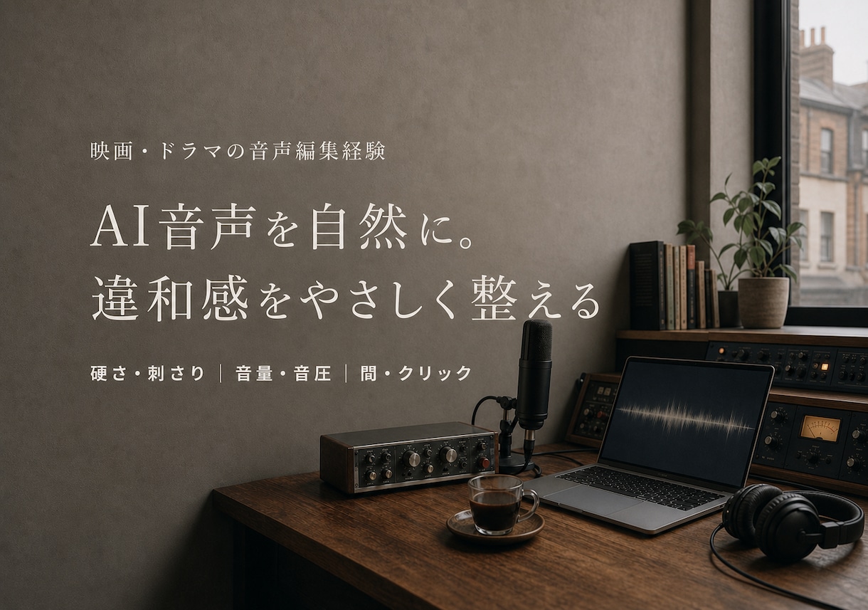 AI音声の硬さ・刺さり・不自然な間を整えます 映画・ドラマ音響15年｜生成後の声を、聞き疲れしにくい音へ イメージ1