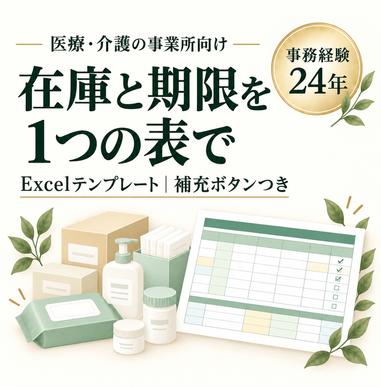 医療材料の在庫と使用期限を1枚で管理します 発注が必要なものも、期限が近いものもひと目で分かる イメージ1