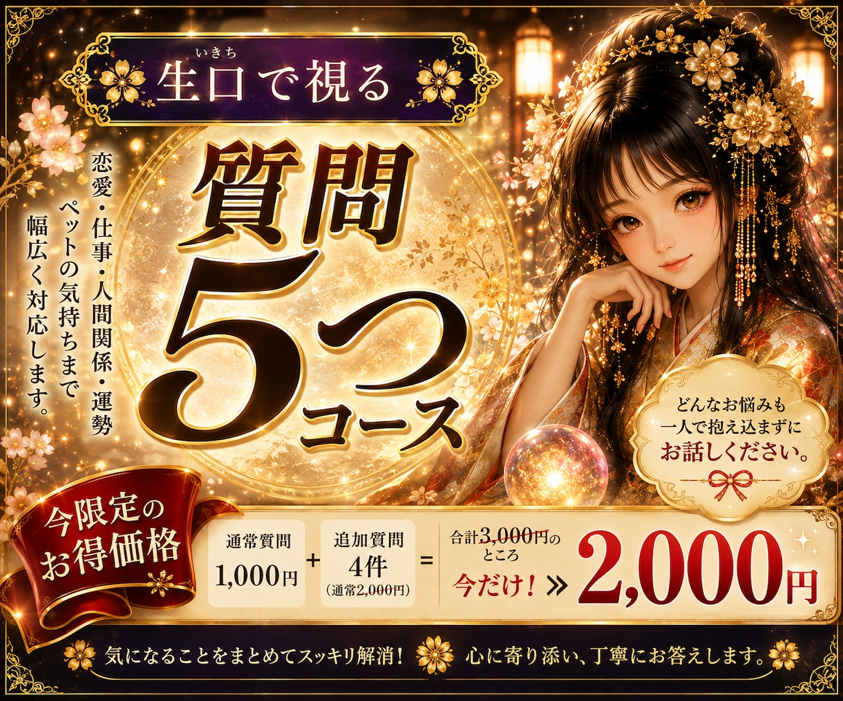 生口で視る質問５件セット｜まとめてお聞きします 追加質問5件をまとめてお受けするセットをご用意いたしました。 イメージ1