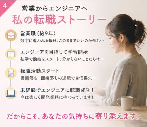 女性現役エンジニアが未経験転職相談にのります 営業職から未経験でエンジニア転職した私が全力でサポートします イメージ4