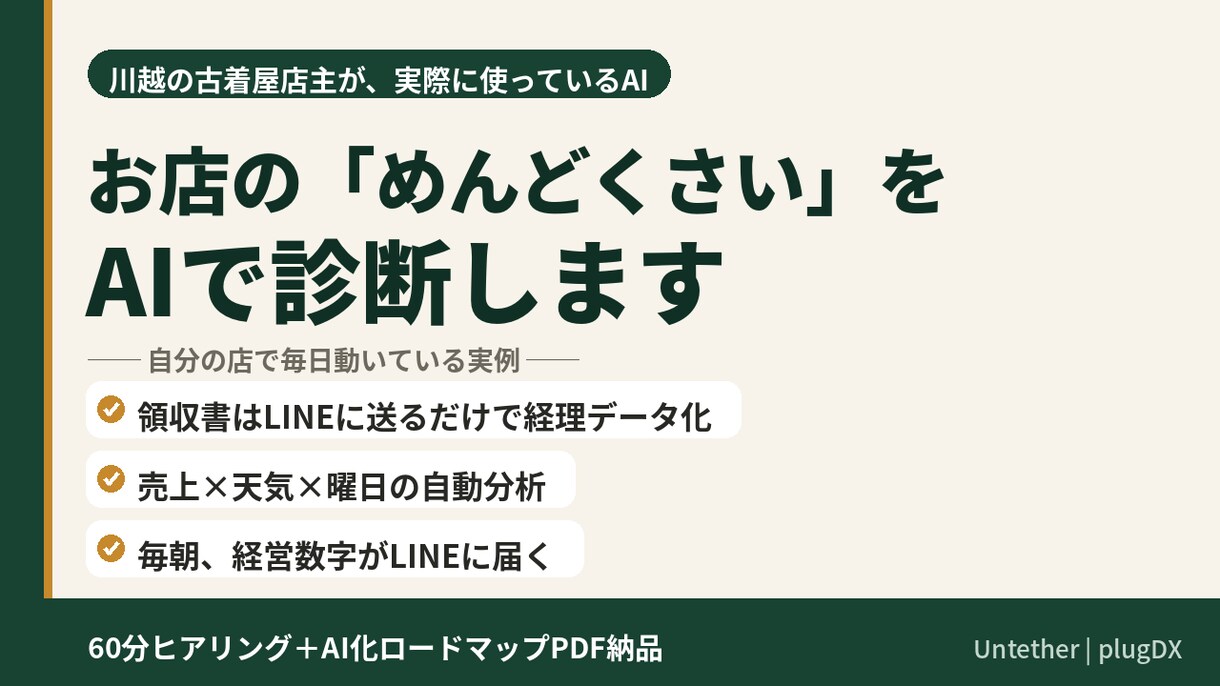 古着屋をAIで回す店主が業務改善を診断します 店の“めんどくさい”をAI化。60分診断＋ロードマップ納品 イメージ1