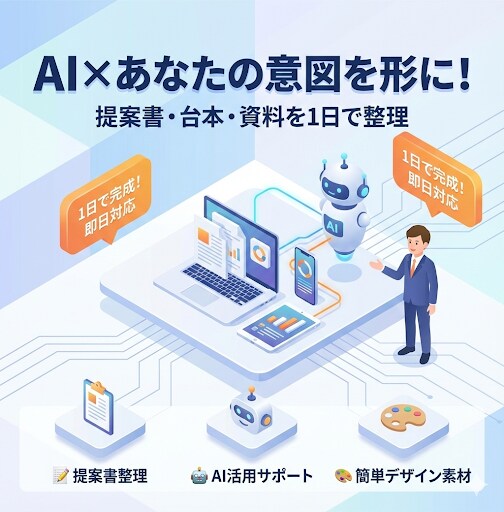 AI活用で、企画・構成・言語化をサポートします ヒアリングしたアイデアを企画・構成・言語化までサポートします イメージ1