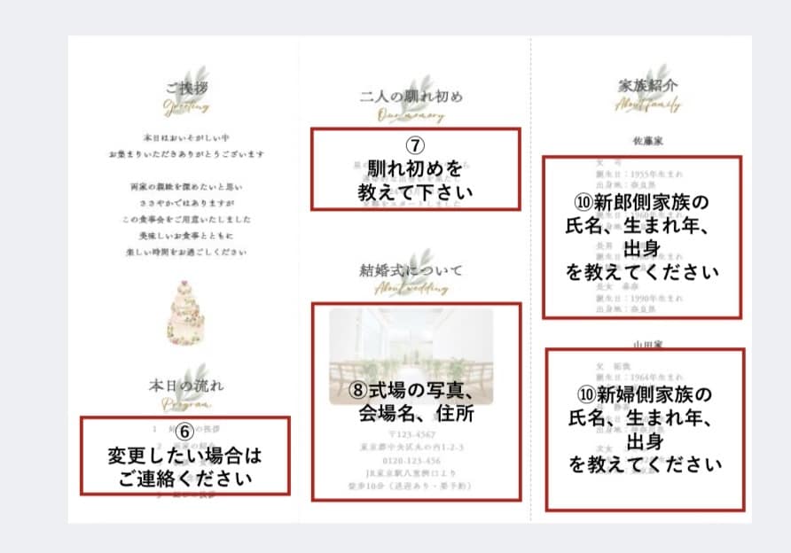 両家顔合わせのしおりを作成します セミオーダーの”あなただけ”のしおりを作成 イメージ5