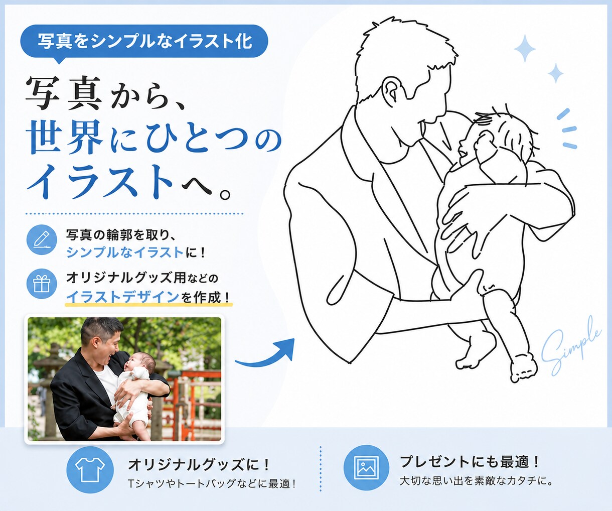 大切なお写真を優しいシンプルイラストにします 玄関などに飾る他、オリジナルグッズ作成への使用もOK！ イメージ2