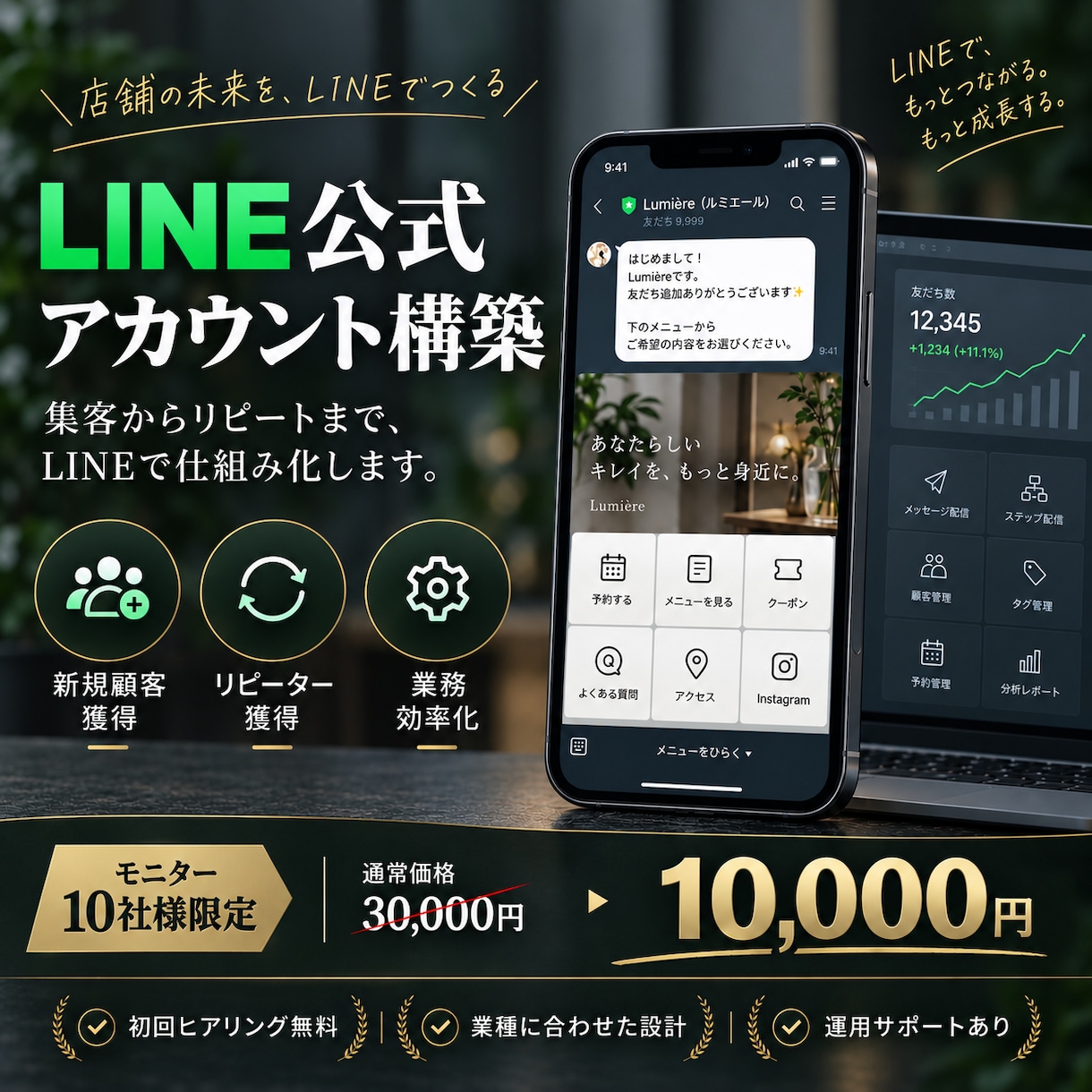 LINE公式アカウント・Lステップを設計構築します 集客・リピートまで、事業に合わせたLINE導線を設計します イメージ1
