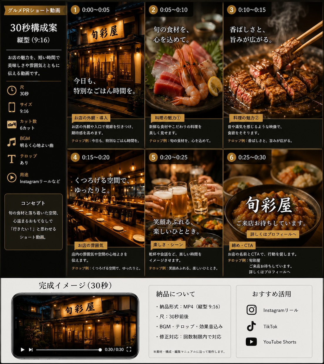 飲食店写真からPR動画を制作します 料理・店内写真からSNS用縦型動画を制作 イメージ1