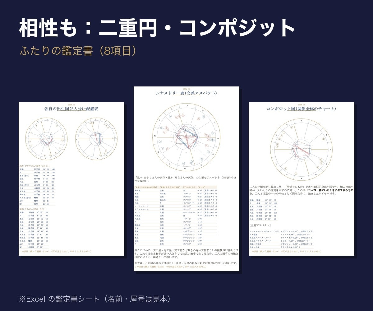 屋号入りの西洋占星術鑑定書Excelを提供します 占い師さん向け。ホロスコープと鑑定文をPDFで渡せます イメージ6