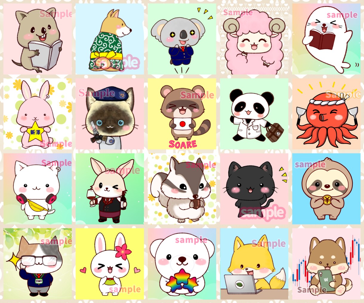 SNSアイコンや投稿オススメ！かわいい動物描きます 人気のポーズ違い✨X、インスタグラム、ブログ、YouTube イメージ4