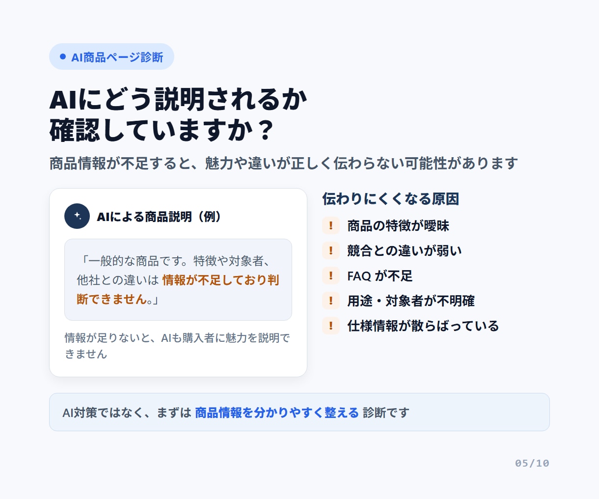 Amazon・楽天商品ページ診断します 商品情報の不足・競合との差・AIに伝わりにくい点をレポート化 イメージ5