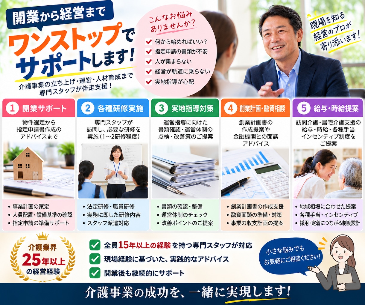 介護事業の開業から経営までプロが相談に乗りますます 介護業界25年以上の経験！現役経営者が本音でアドバイス イメージ2
