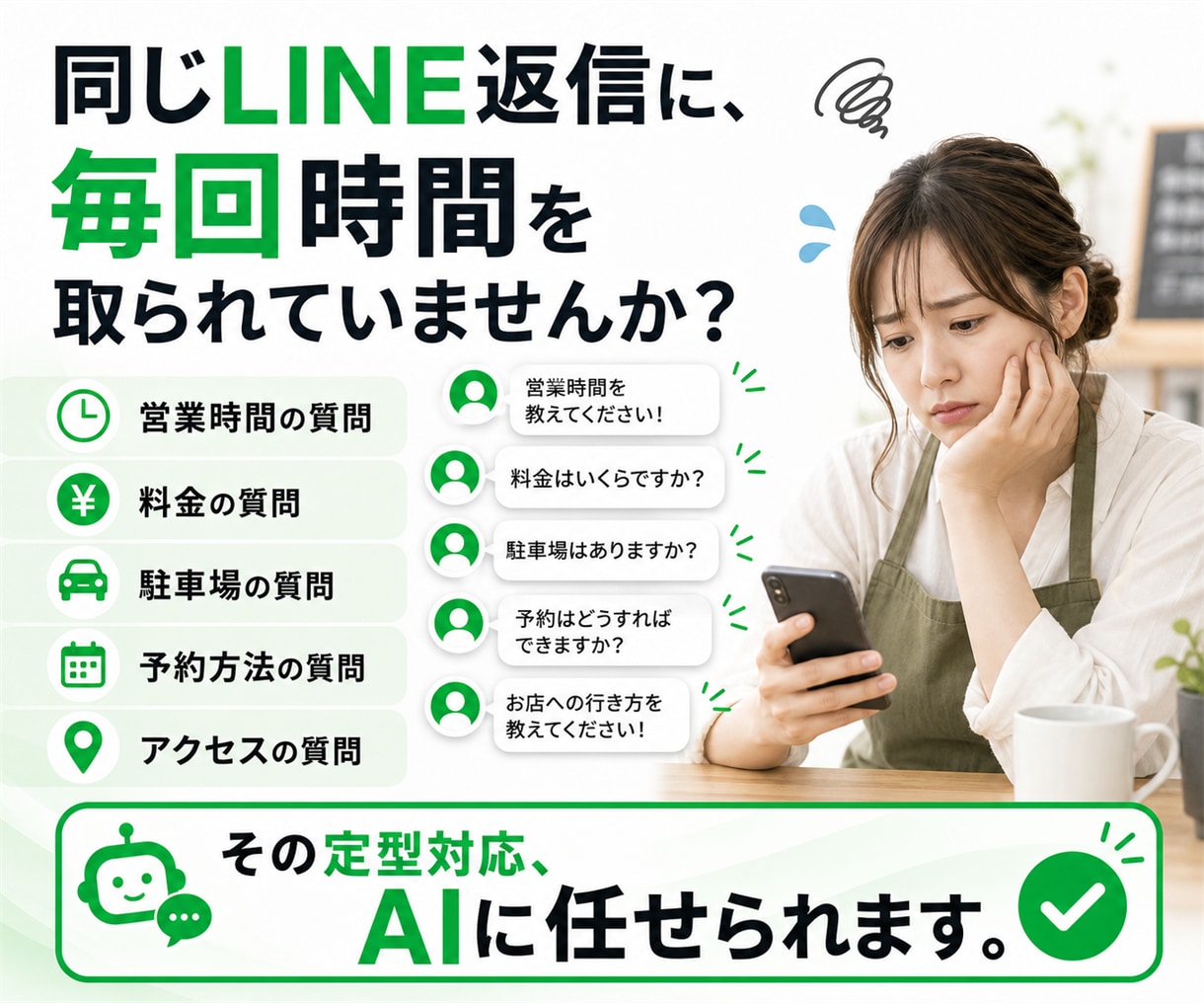 LINE問い合わせをAIが一次対応します 定型質問はAI、必要な相談は担当者へ通知 イメージ2