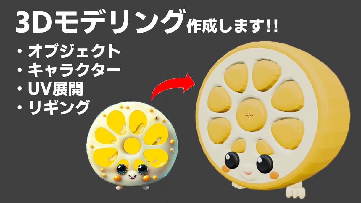 2DイラストをBlenderでシンプル3D化します イラストから3D化したい方！シンプルな3Dモデルを制作します イメージ3