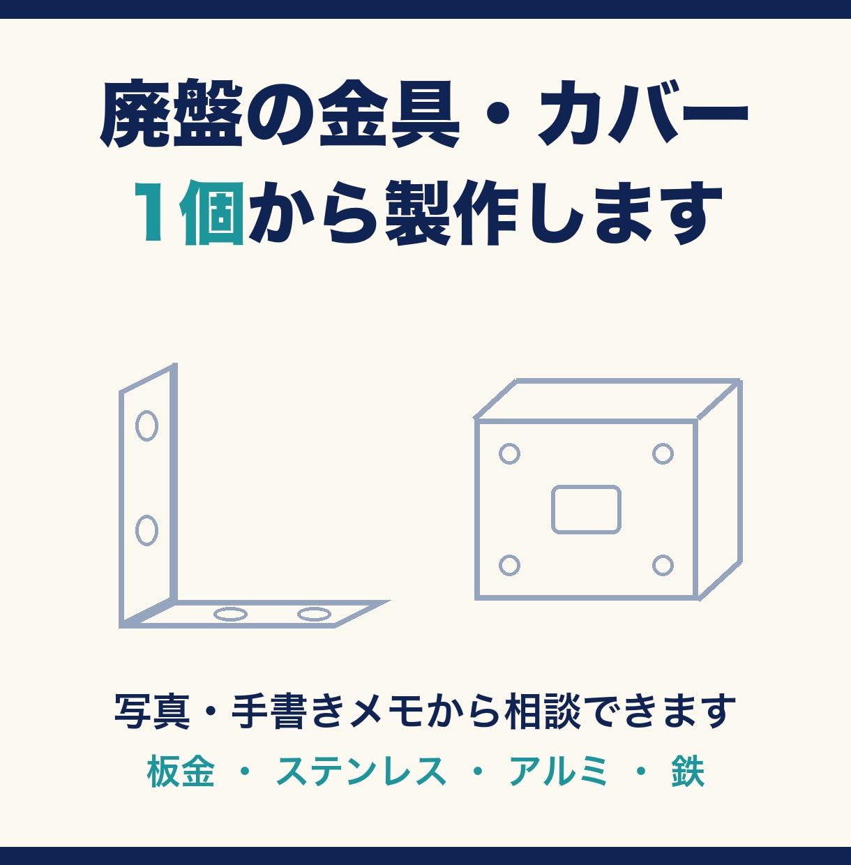 廃盤の金具・カバーを1個から製作します 板金・ステンレス加工。現物・写真・手書きメモから相談 イメージ1