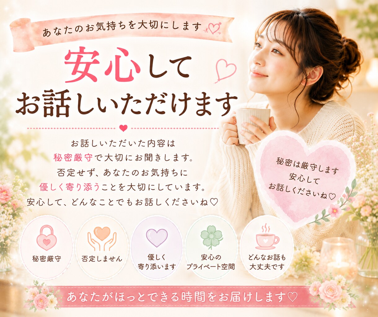 心が軽くなる♡やさしい電話相談お受けします どんなお話も大丈夫✨安心してお話ください☺️ イメージ7