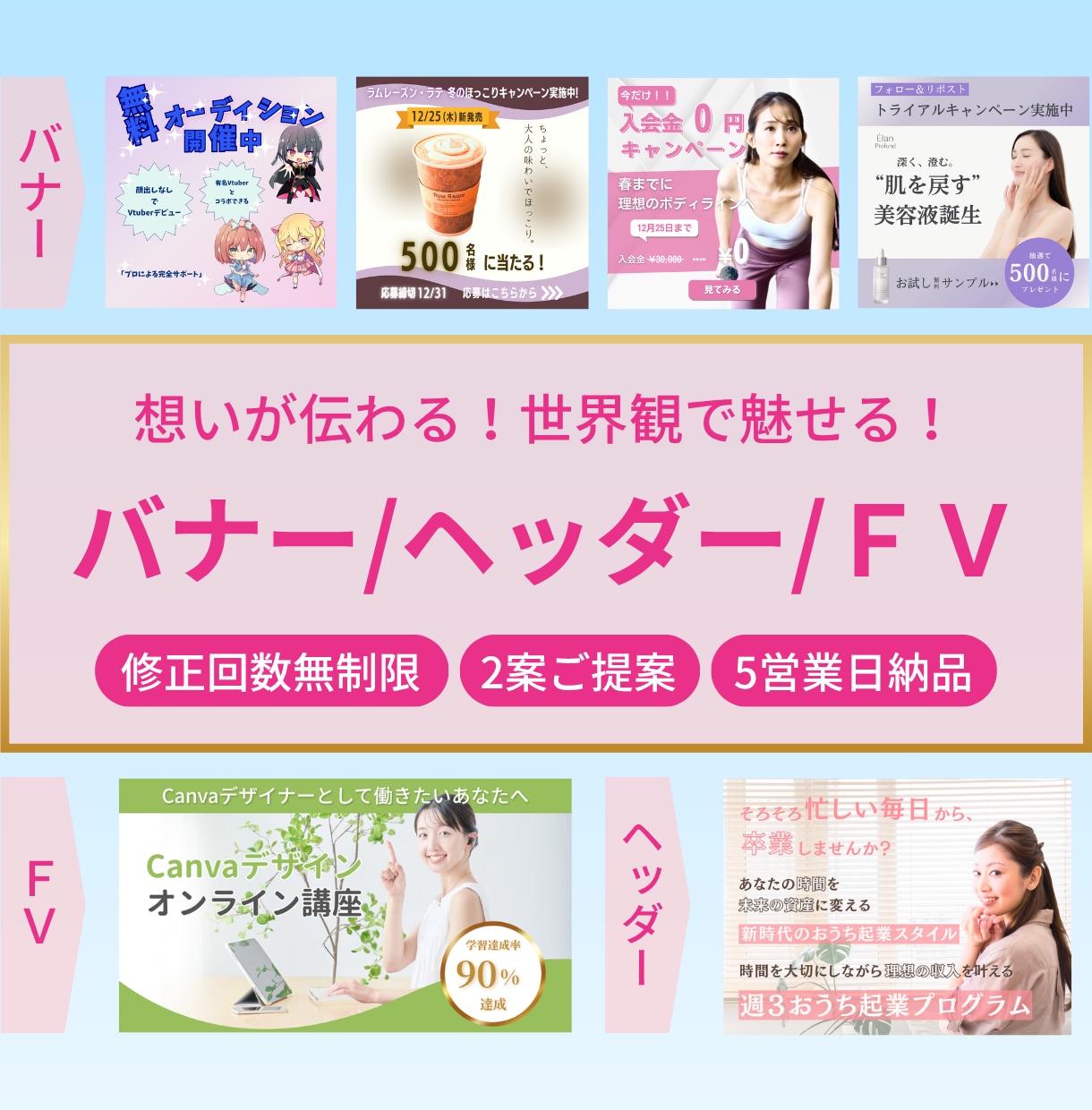 修正回数無制限！！想いが伝わるバナーを作成します 丁寧なヒアリングでご希望の世界観・雰囲気のデザインをご提案 イメージ1