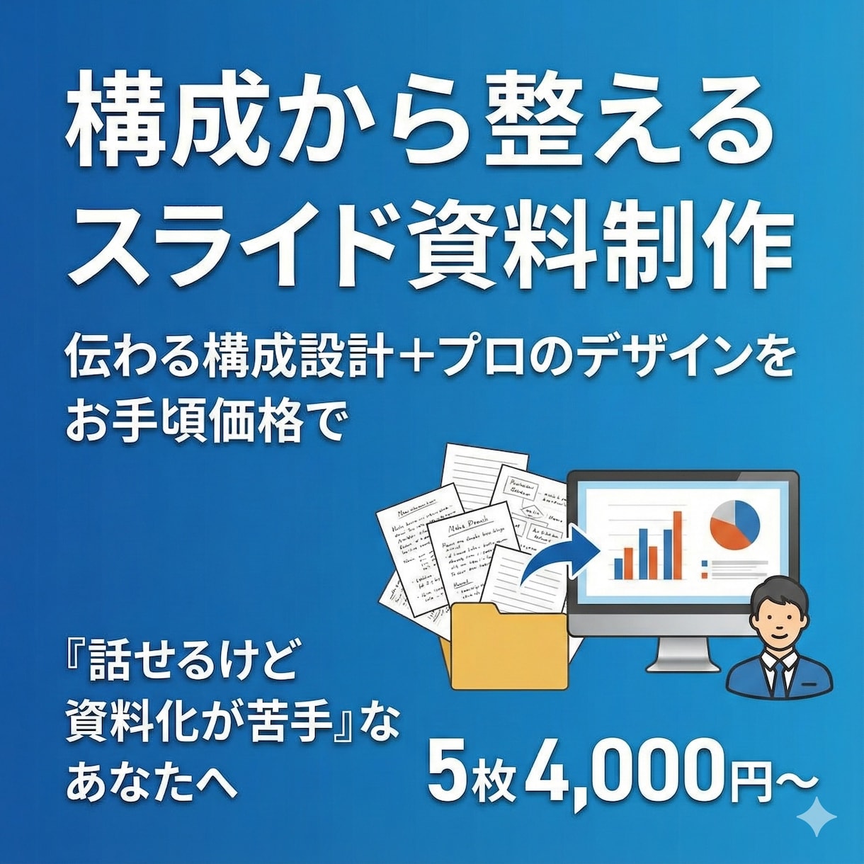 構成から整えるスライド資料を作ります “伝わる”構成設計とスライド制作をお手頃価格で イメージ1