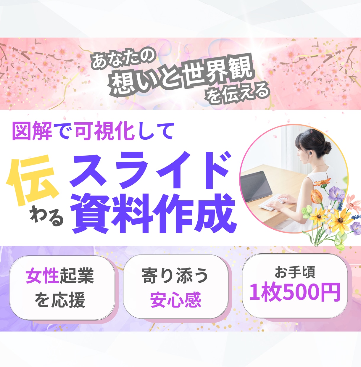 1枚500円〜！想いをカタチにする資料を作成します 分かる！伝わる！セミナー、講座、プレゼン資料作成します。 イメージ1