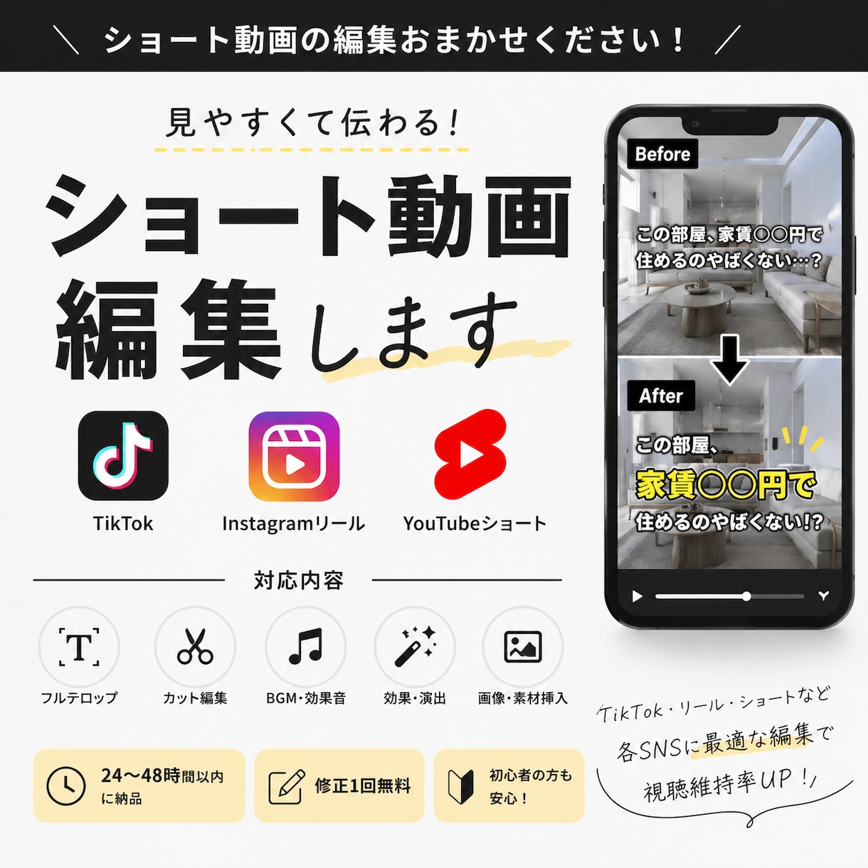 ショート動画字幕入れ3000円でします 丁寧かつ迅速に対応いたいします! イメージ1
