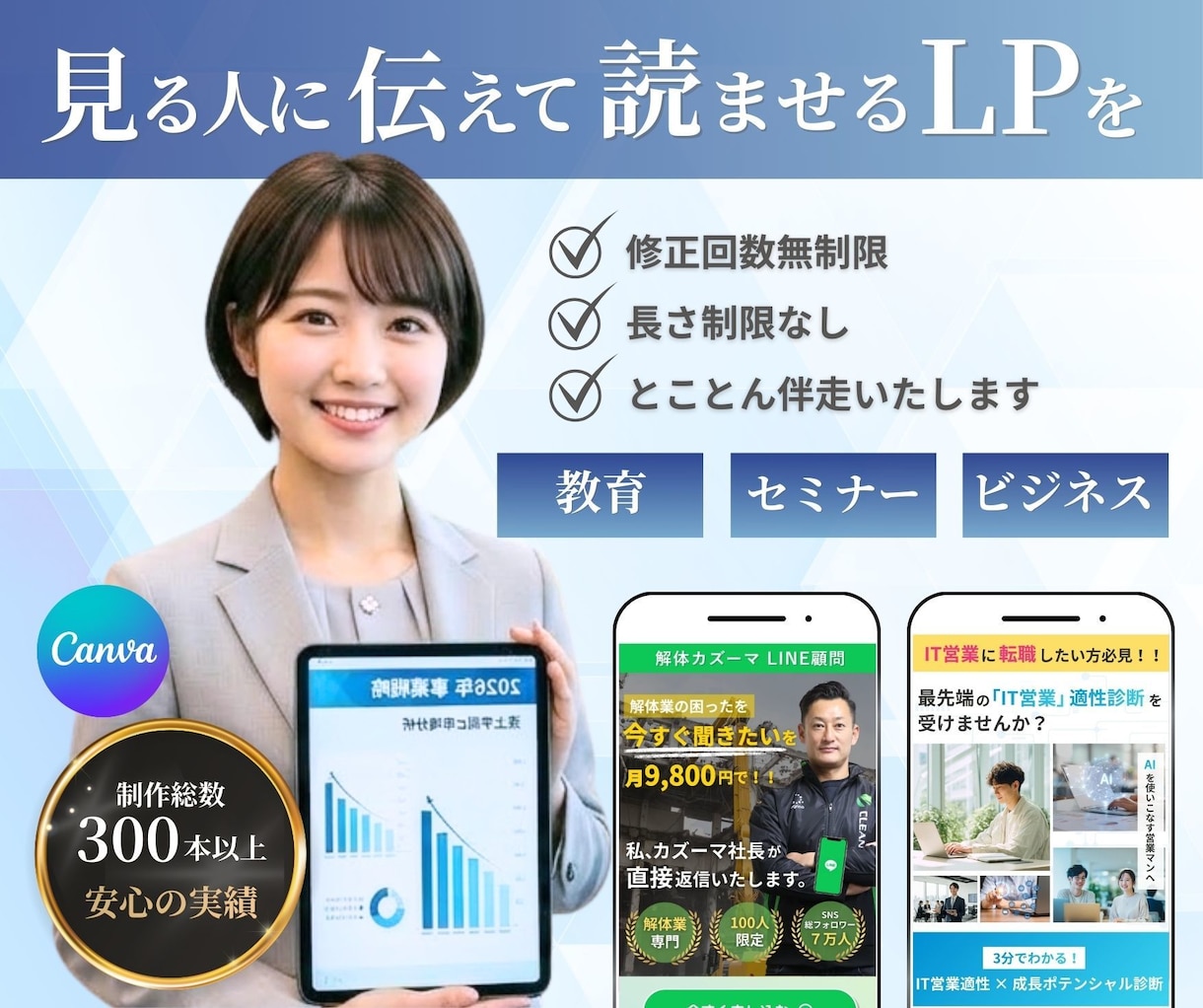 4月末まで限定価格！集客に特化したLPを制作します お客様のサービスを魅力的にお伝えします。 イメージ1