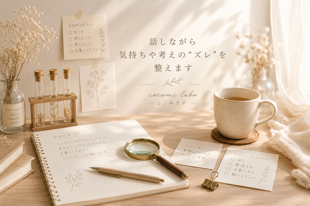 話しながら気持ちや考えの“ズレ”を整えます あなたの中で起きていることを、一緒に見える形にしていきます イメージ1