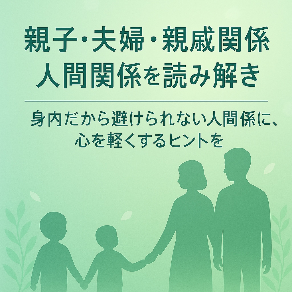 親子・夫婦・親戚関係の人間関係を読み解きます 「身内だから避けられない人間関係に、心を軽くするヒントを」 イメージ1